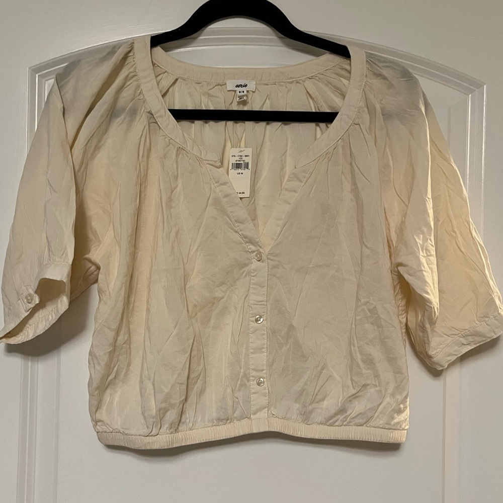Aerie NWT Cropped Button Down Flowy Blouse, Size M